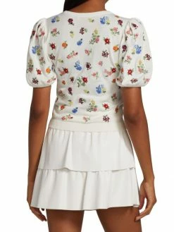 Alice + Olivia Risa Embroidered Puff-Sleeve Top -Alice + Olivia Sales unnamed file 295