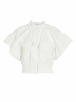Alice + Olivia Tabitha Eyelet-Embroidered Crop Top
