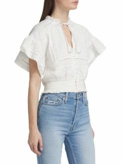 Alice + Olivia Tabitha Eyelet-Embroidered Crop Top -Alice + Olivia Sales unnamed file 301