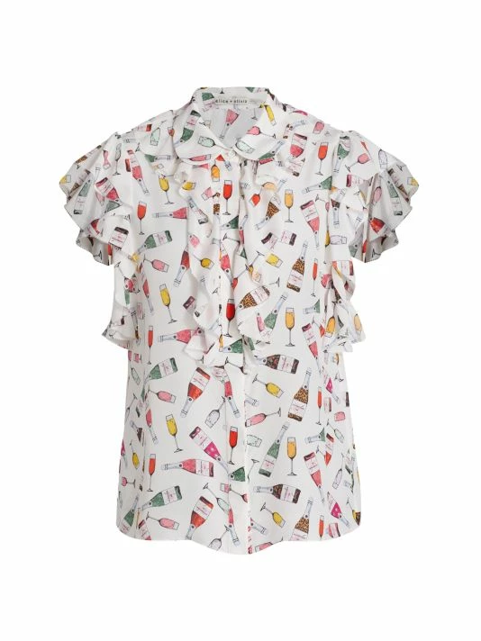 Alice + Olivia Robbie Ruffle-Shoulder Silk Blouse 3 Alice + Olivia Robbie Ruffle-Shoulder Silk Blouse