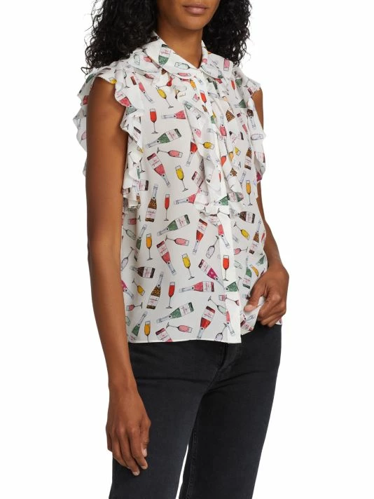 Alice + Olivia Robbie Ruffle-Shoulder Silk Blouse 6 Alice + Olivia Robbie Ruffle-Shoulder Silk Blouse - Image 4