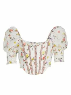Alice + Olivia Audie Floral Puff-Sleeve Corset Top