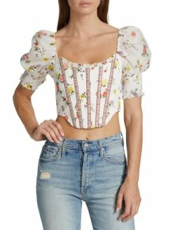 Alice + Olivia Audie Floral Puff-Sleeve Corset Top -Alice + Olivia Sales unnamed file 350
