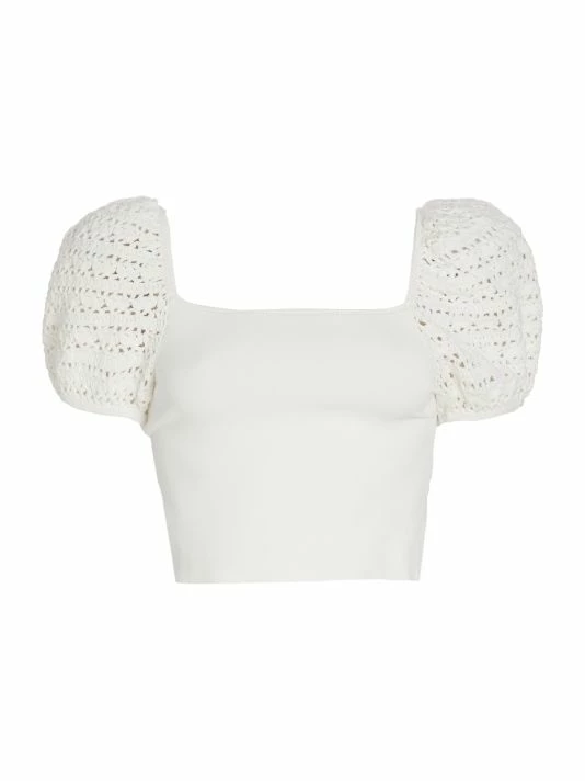 Alice + Olivia Caley Crochet Puff-Sleeve Top Soft White 4 Alice + Olivia Caley Crochet Puff-Sleeve Top Soft White - Image 2
