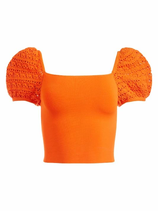 Alice + Olivia Caley Crochet Puff-Sleeve Top Soft White 5 Alice + Olivia Caley Crochet Puff-Sleeve Top Soft White - Image 3