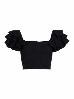 Alice + Olivia Tawny Square-Neck Ruffle Crop Top