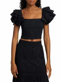 Alice + Olivia Tawny Square-Neck Ruffle Crop Top -Alice + Olivia Sales unnamed file 466