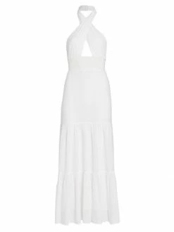 Alice + Olivia Lyndon Cross-Front Halter Maxi Dress