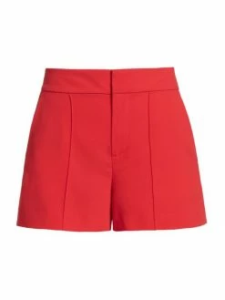 Alice + Olivia Dylan High-Waisted Pintuck Shorts Bright Poppy