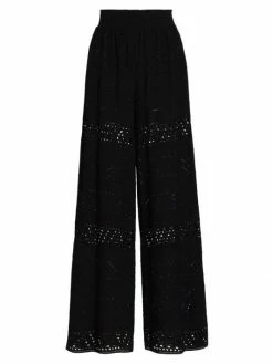 Alice + Olivia Russell Smocked Eyelet Wide-Leg Pants