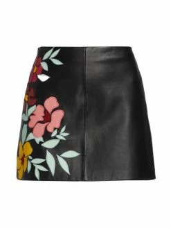 Alice + Olivia Riley Embroidered Vegan Leather Miniskirt