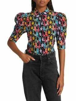 Alice + Olivia Willa Printed Puff-Sleeve Shirt -Alice + Olivia Sales unnamed file 747