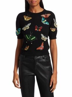 Alice + Olivia Ciara Butterfly Embroidery Stretch-Wool Pullover -Alice + Olivia Sales unnamed file 845