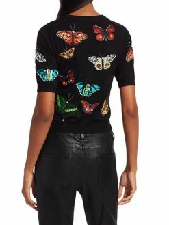 Alice + Olivia Ciara Butterfly Embroidery Stretch-Wool Pullover -Alice + Olivia Sales unnamed file 847