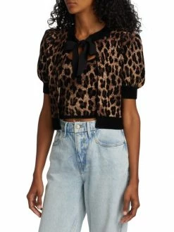 Alice + Olivia Kitty Leopard Puff-Sleeve Cardigan -Alice + Olivia Sales unnamed file 874