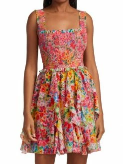 Alice + Olivia Jocelyn Smocked Ruffle Minidress -Alice + Olivia Sales unnamed file 970
